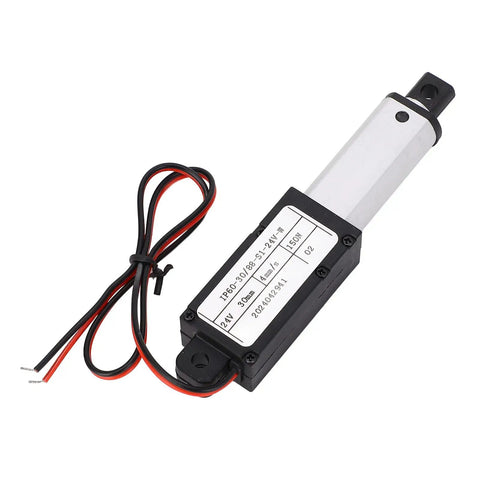 Straight Up Heavy Duty 24V Electric Linear Actuator With 30mm Stroke And 150N Thrust IPX4 Splash Rated with cables.