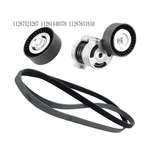 Premium Heavy Duty Belt Tensioner Compatible For BMW Main Drive Crankshaft Pulley Kit 11287524267 11281440378 11287631810 74Mm Idler Direct Bolt Fit No Modding Saves Time Replacing Old Parts With Reliable Upgrade For Engine Runs Great Right Now., BMW belt tensioner kit with 74mm idler pulley and serpentine belt