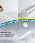 Top Shelf Clarity PET Plastic Sheets 3 Pack 24 By 36 Inches 0.04 Thick showing flexible shatterproof sheets in hand.