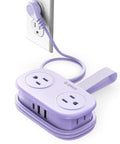 Travel Ready Cruise Approved Power Strip With Four Foot Extension Cord, purple design, two AC outlets, USB ports, compact size for travel.