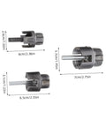 Luxshiny 3 Piece Pvc Pipe Threader Tool Set with 1/2 3/4 and 1 Inch Internal External Threading Dies close-up showing sizes and details.