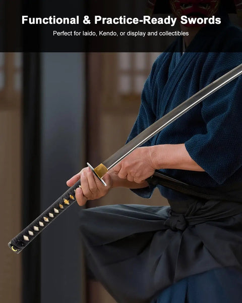 Unsharpened Stainless Steel Katana Iaito For Iaido Practice, 28.5 Inch Blade With Bo-Hi Fuller, Safe Training Sword In Use