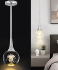 Mini Pendant Light With Dope Teardrop Crystal Jellyfish Pattern, Chrome Finish, illuminating bedroom with warm glow