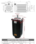 Beefed-Up Torque 220V 3Phase NEMA52 Stepper Motor 130BYGH350D 1.2 Degree 6.9A with 3M2280-10A Drive Kit for CNC Engraver and DIY Router Projects, 19mm Shaft. Black 130BYG350D three-phase stepper motor with shaft dimensions and specs chart.