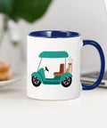 Top Shelf 11 Oz Ceramic Coffee Mug Featuring Fresh Golf Cart Artwork And Legit Durable Glazed Finish Crafted For Weekend Golfer Vibes And Smooth Sippin Through Any Round, side view with navy handle.