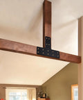 Heavy Duty Steel T Bracket Post Plate Kit With Fifty Six Socket Screws For Rock Solid Wood Fence Anchoring And Backyard Pergola Framing Project installed on wooden beams.