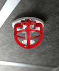 Knockout Pro Grade Heavy Duty Fire Sprinkler Head Guard Cover Protector Cage For Ceiling Impact Defense Hit Proof Metal Shell installed on ceiling.