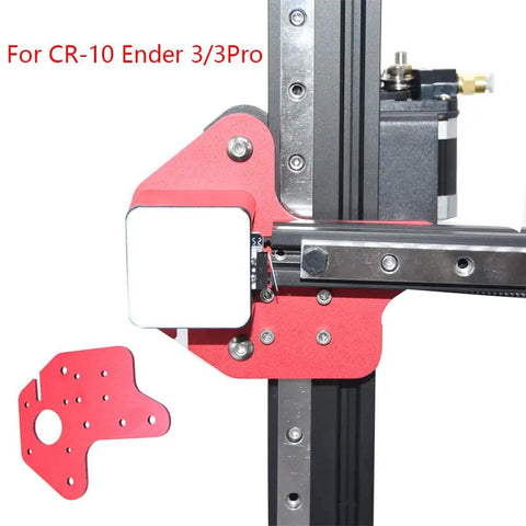 Close-up of Dual Z Axis MGN12 Linear Rail Guide Kit with red anodized aluminum fix plate for 3D printer upgrades.