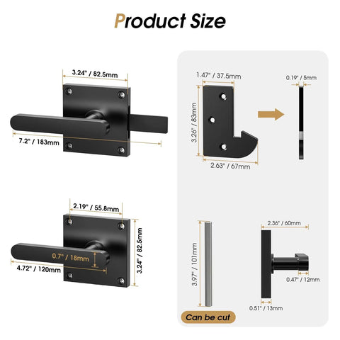 Tough As Nails Double Sided Gate Latch For Left Inswing Wooden Fences Rustproof Aluminum Body With Smooth Powder Coat Finish product size diagram
