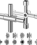 Two Pack 4 Way and 6 Way Sillcock Water Key Set Handy Multi Function Wrench for Valve Faucet Spigot Shut Off Tool with square, triangle, hex sizes
