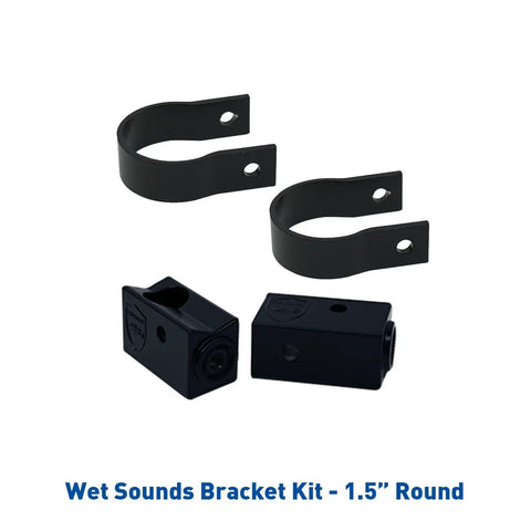 Stealth Mounting Bracket Kit With Slider Bracket And 1.5 Inch Round Tube Clamp For Stealth Bar Install Vibration Resistant Marine Audio Mounting Hardware shown in black steel.