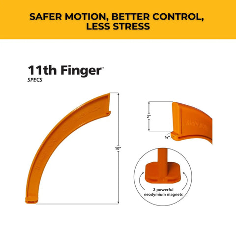 11th Finger Push Stick For Saw Protection And Finger Safety, Magnetic 10 Inch Orange Woodworking Pro Grade Tool With Nylamax Body Specs
