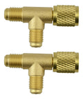 Two Pack Quick Coupler Access Tee Valve Adapters One Quarter Inch SAE Brass With Built In Valve Core And Swivel Connector