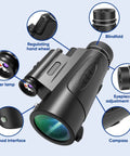 Beast Mode 80x100 Monocular Telescope With Lights For Adults, High Power Handheld Scope With Smartphone Holder And Tripod, Perfect For Bird Watching And Stargazing, Ultra Clear View, black monocular with laser lamp, tripod interface and eyepiece adjustment