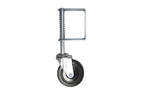 8735 Hard Rubber Spring Gate Caster With Universal Mount 5 Inch Wheel Automatic Height Adjustment For Uneven Ground 220 Lb Load