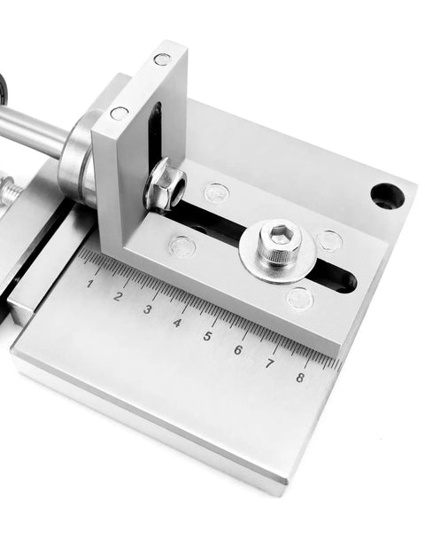 Close-up of Beefy Leather Strap Cutter With 7075 Aluminum Alloy Plate showing cutting mechanism and ruler markings.