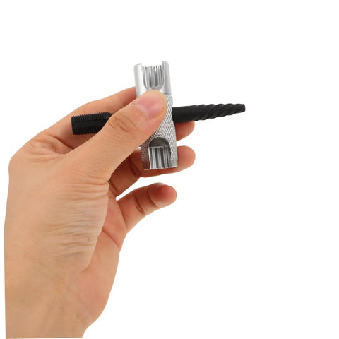 Hand holding Premium Alloy Steel Grease Fitting Installation Tool Kit With Ergonomic Hand Press Zerk Push In Installer For Automotive Tractor Trailer Repair And Universal Hydraulic System Maintenance Mechanics