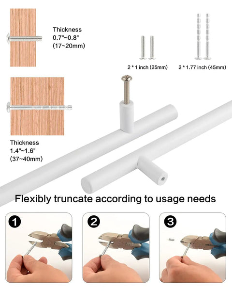 Image showing assembly instructions for Bright White 5 Pack Closet Door Handles 3.75 Inch Center Pulls for Cabinets and Drawers.