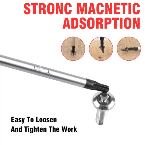 Top Shelf T20 Security Torx Screwdriver featuring an insanely strong magnetic tip, shown loosening a screw.