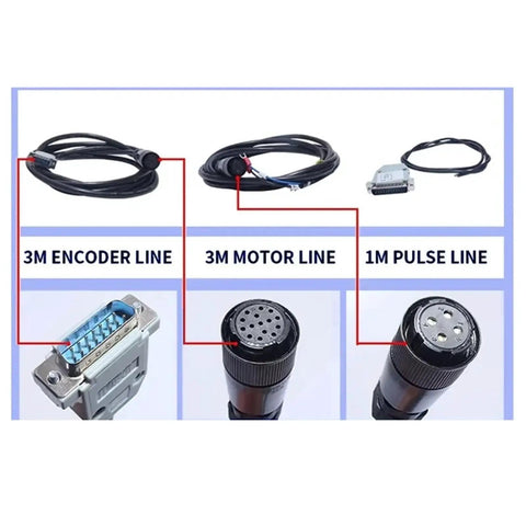 Cables for AC Servo Motor 3KW 380V 1500RPM 19Nm Three Phase Permanent Magnet With Matched Driver AASD40A, including encoder, motor, and pulse lines