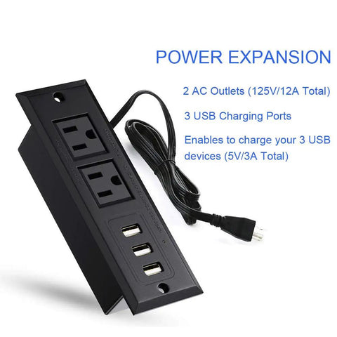 Recessed Conference Table Power Strip With USB Ports, Desktop Charging Station, 2 Outlets And 3 USB Ports, 6.5 Ft Cord