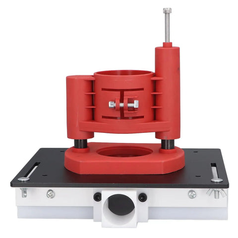 Boss Level Router Table Saw With Quick Turn Lift Kit installed on a black base with reinforced red lift components for woodworking.