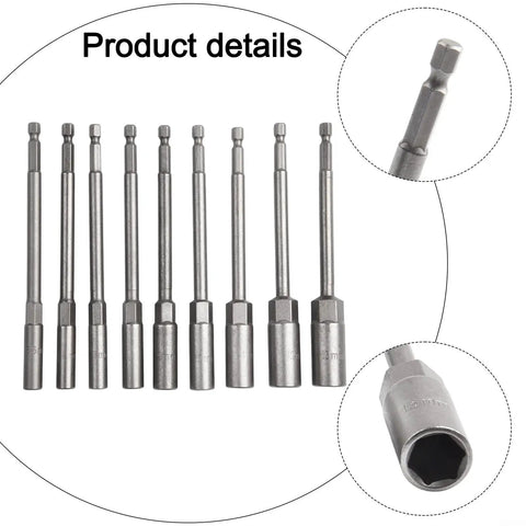 15 Piece Deep Hex Socket Set With 150mm Long Reach Nut Driver Bits For Impact Driver 1/4 Inch Hex Shank Automotive Repair Tool Kit