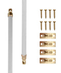 Heavy Duty Swivel Sash Curtain Rods 21 To 38 Inch Telescopic Set Of 2 Built Different With Solid Alloy Hardware components including rods, screws and brackets.