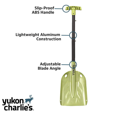 Grab And Go Collapsible Snow Shovel For Camping And Car Emergency Kit with lightweight aluminum and adjustable blade.