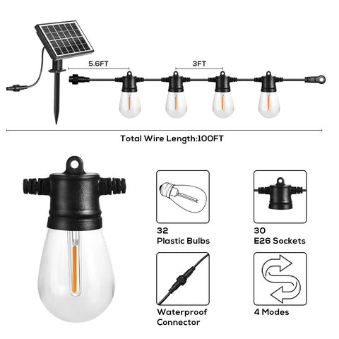 100ft USB Rechargeable Solar String Lights Outdoor Waterproof Shatterproof Hanging Lights For Backyard Patio Garden Cafe And Camping Parties Auto On Off At Night Easy Solar Charging Lit Backyard Glow