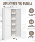 Dimensions of Beefy Heavy Duty Metal Pantry Cabinet With Two Doors And Four Adjustable Shelves, 75 Inch Tall White Steel Cupboard