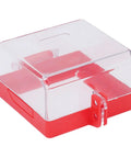 Emergency Stop Button Cover And Switch Protector Transparent Case With Mounting Parts For Industrial Equipment Keeps Unauthorized Use In Check During Maintenance Red ABS Base And Clear PC Body, 105x105x63 mm