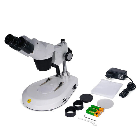 Binocular Stereo Microscope Pro Grade With 20X 40X 80X Magnification, 360 Degree Rotating Head, Wide Field 10X and 20X Eyepieces, Dual LED Illumination, Reversible Stage Plate, Ideal For Electronics, Gemology, Coins, Jewelry, and Hobby Microscope Work with power adapter and accessories
