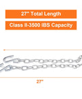 2 Pack 3 By 16 Inch Grade 30 Steel Boat Trailer Safety Chain With Spring Clip Hooks Universal Fit S Hook, 27" length, 3,500 lbs limit