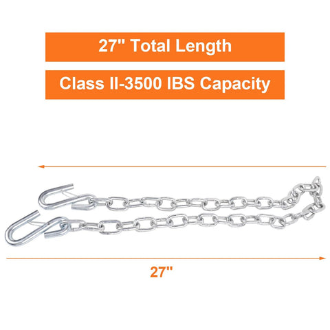 2 Pack 3 By 16 Inch Grade 30 Steel Boat Trailer Safety Chain With Spring Clip Hooks Universal Fit S Hook, 27" length, 3,500 lbs limit