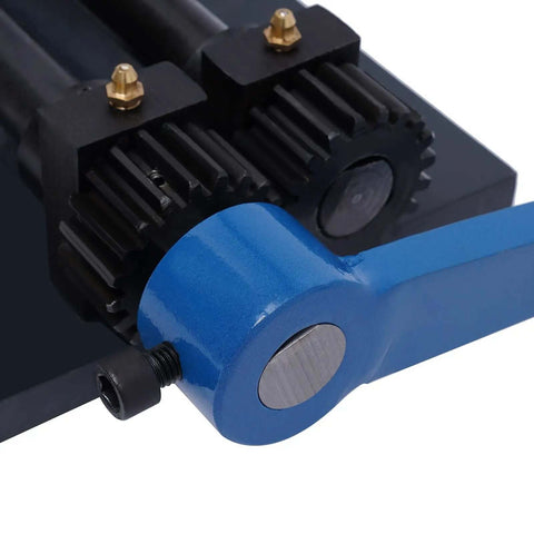 Close-up of the Roller Kit For Metal Sheets Tubing And Pipe With 12 Inch Gear Drive Bench Beader showing gear mechanism and crank.