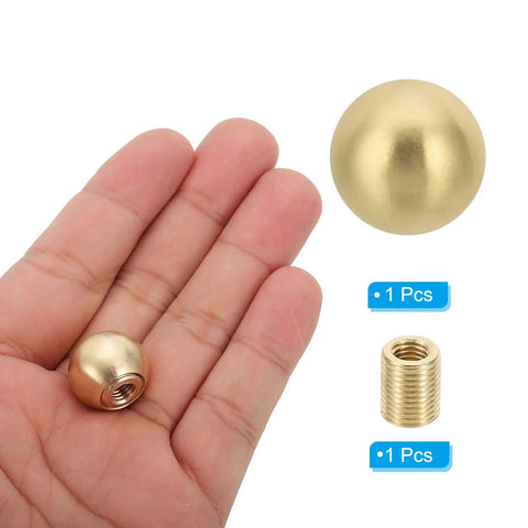 Brass Ball Lamp Finials Kit 17.5mm Solid Brass Shade Top Knob With Dual Thread 1 4 27 To M10 Adapter shown on hand