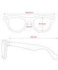 Technical drawing of Meta Gen 2 Skyler Smart AI Glasses In Shiny Black For Men And Women with size measurements in mm.