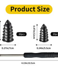 Dimensions of 40 Piece Tire Repair Kit With Two Sizes Of Rubber Nails Includes Screw In Plugs Box And Driver DIY Fast Self Service Tire Patch Tool For Cars And SUVs No Tire Removal Needed Easy Quick Seal And Repair On The Go with screw sizes and driver shown