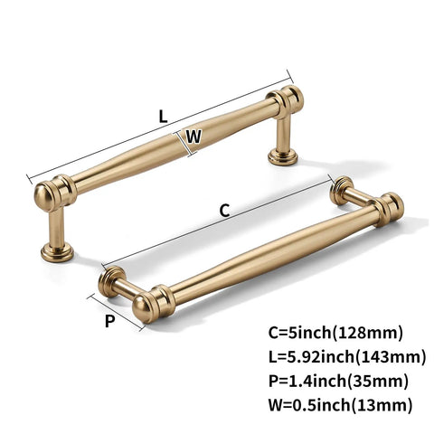 10 Pack 5 Inch Hole Center Brushed Brass Cabinet Pulls Solid Heavy Duty Satin Handles For Kitchen Drawers Bathroom Vanity Furniture Hardware