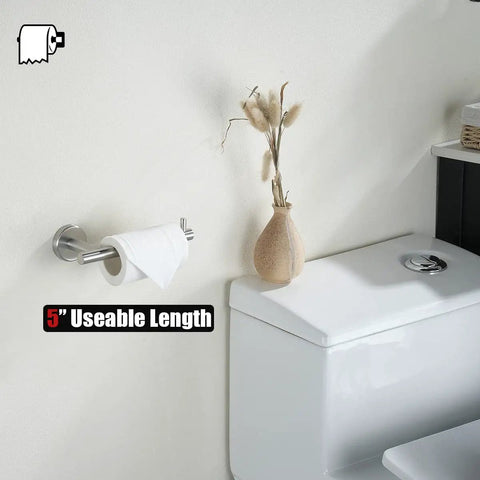 Brushed Finish 5-Piece Bathroom Hardware Set With Wall Mount For Tight Spaces Includes 24 Inch Towel Bar 7 Inch Towel Ring Toilet Paper Holder And 2 Towel Hooks Rust-Resistant Stainless Steel BAS165-BN featuring toilet paper holder.