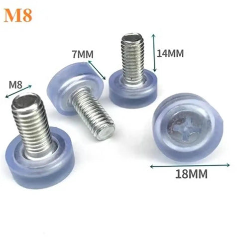 Smooth Operator Clear Rubber Furniture Sliders With M6 And M8 Threads; M8 threaded sliders with rubber glide discs, 18mm diameter.