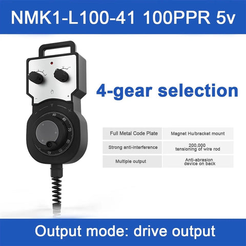 Top Tier Electronic Handwheel Pulse Generator For Machine Tools And Machining Centers, Built With Super Durable All Metal Code Plate For High Accuracy Jobs And Super Easy Installation No Hassle Up.. 100PPR 5V handwheel with 4-gear selection and coiled cable