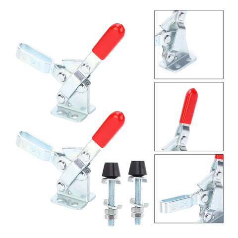 Two Pack Welding Toggle Clamp Horizontal Quick Release Hand Tool for fixture welding with red handle and bolts