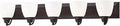 Transitional Five Light Bath Vanity Fixture in Bronze Finish From Springfield Collection, front view with opal glass