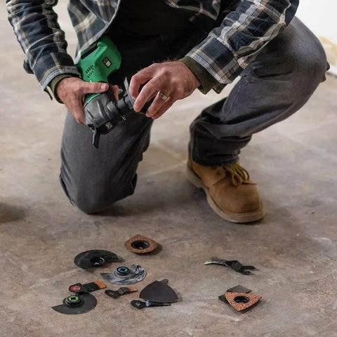 Person using 18V Cordless Oscillating Multi Tool With Brushless Motor, Variable Speed 6000 To 20000 RPM, Auto Mode, Tool Free Blade Change