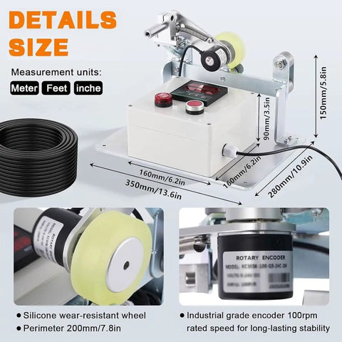 No Fuss Heavy Duty Digital Length Meter Counter Rolling Wheel Cable Wire Measuring Tool With Nailed It Precision And Loud Warning Alarm For Fast Finish Work Today on display with details and measurements