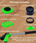 Heavy Duty Furniture Lifter Lever And Roller Wheels Sliders Kit With 660 Lb Load Capacity components on display.