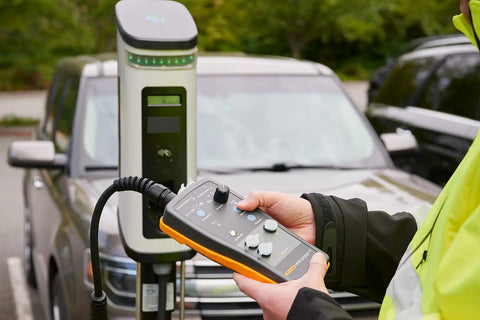 Slick Heavy Duty Type One Electric Vehicle Charging Station Diagnostic Adapter testing AC systems at charging station.