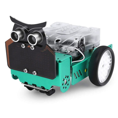 Owl Smart Robot Car Kit For Kids With Nano V4 Controller Arduino Compatible Kid Friendly Hands On Build Code And Bring It To Life With Block Coding Motors Sensors Lights And Sound Ideal For Homeschooling Coding Clubs And Weekend Projects owl robot car with transparent top, ultrasonic eyes, green chassis